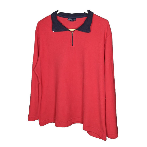 Lands' End Tops - Lands End Womens XL 18-20 Red Pullover Black Collar 1/4 Zip Polyester